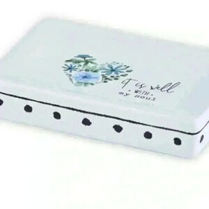 It Is Well With My Soul White Ceramic Soap Dish W/ Blue Flowers & Black Accents
